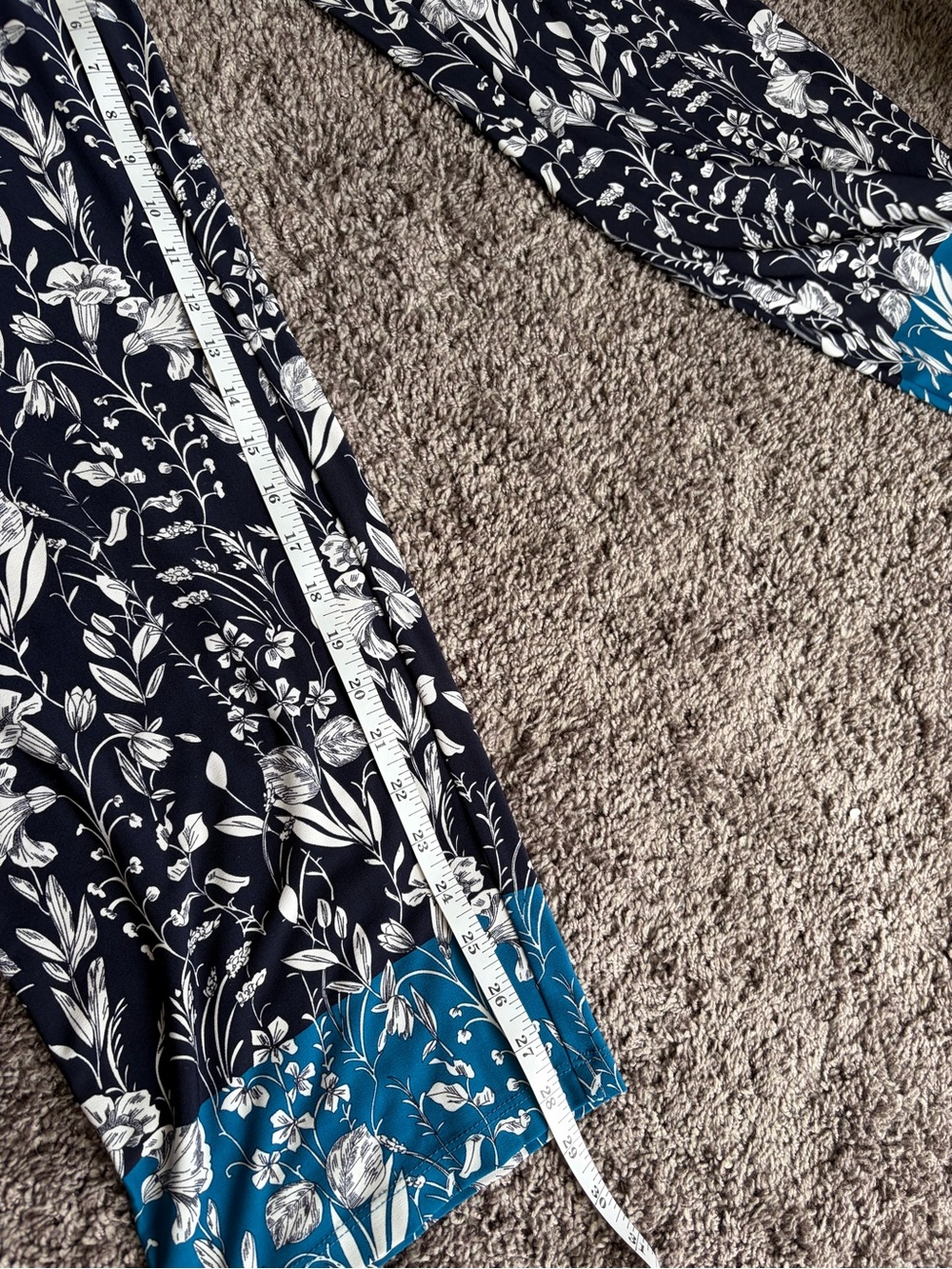 Susan Graver Navy and White Floral Pants with Teal Trim - Picture 7 of 7